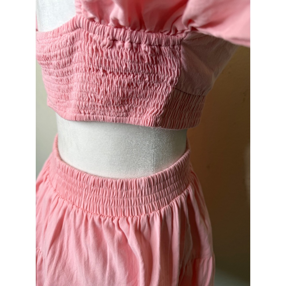 Senllen Pink Cutout Tiered Mini Dress Medium Cotton Summer Sun Dress Coquette‎ - Picture 12 of 12